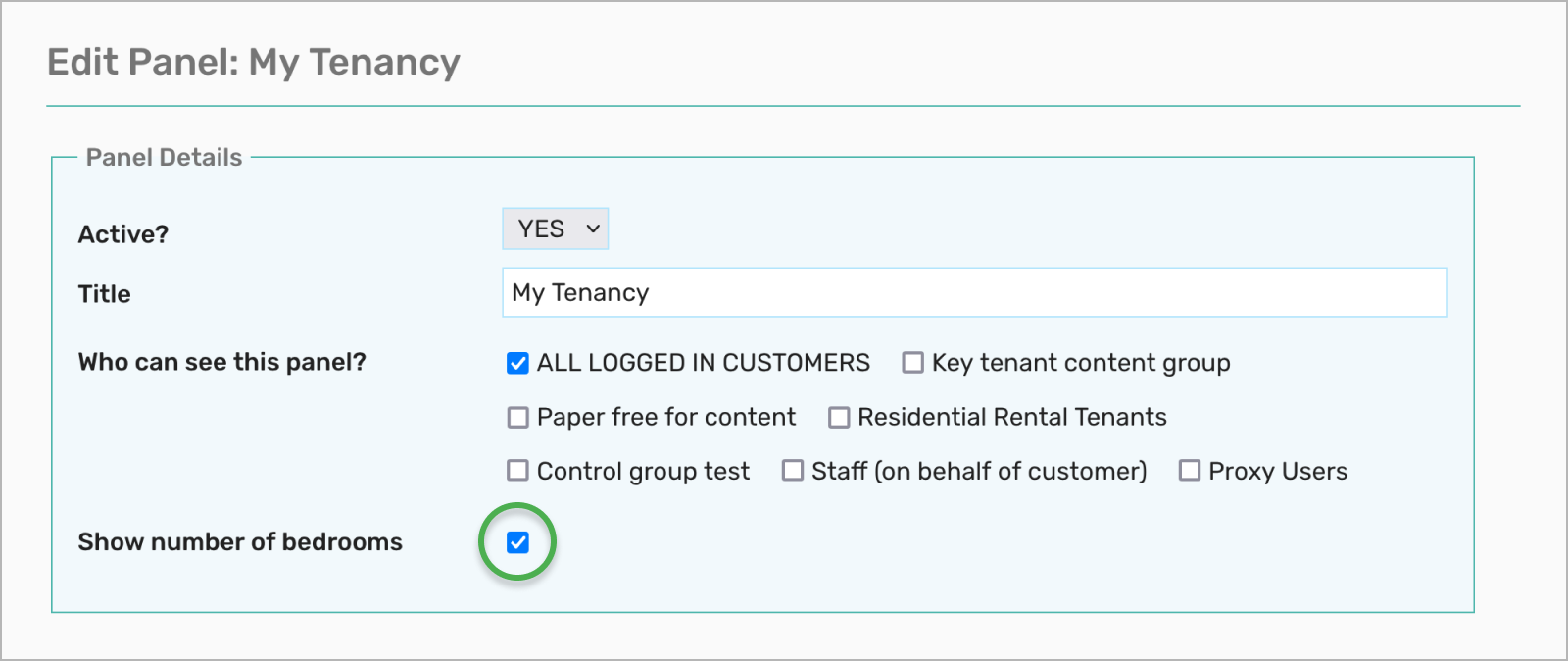 Show number of bedrooms option ticked