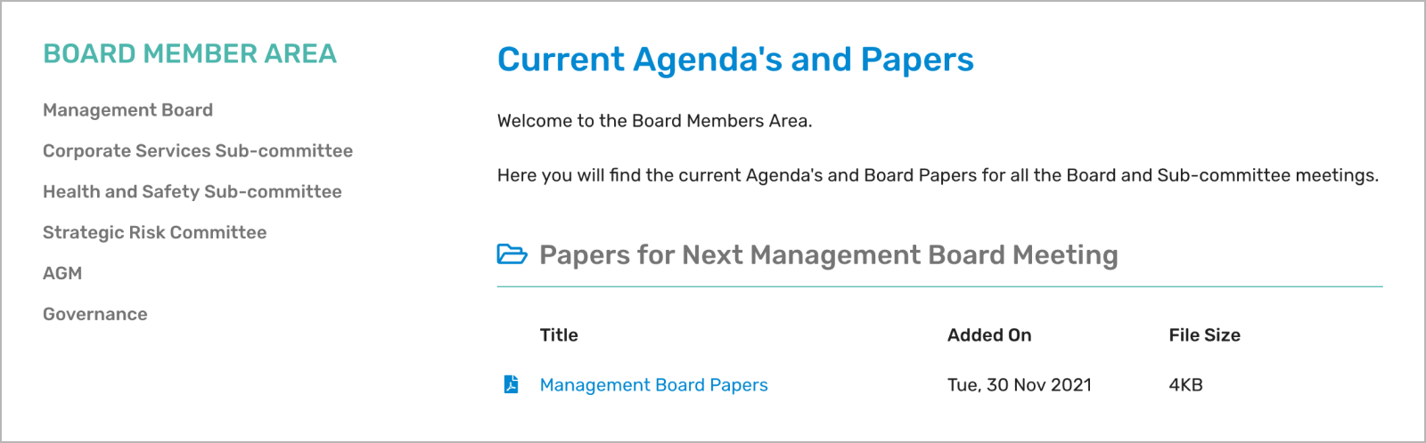 Board members area