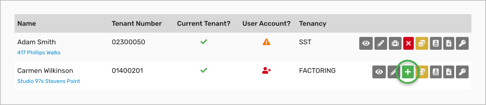 Add tenant account button