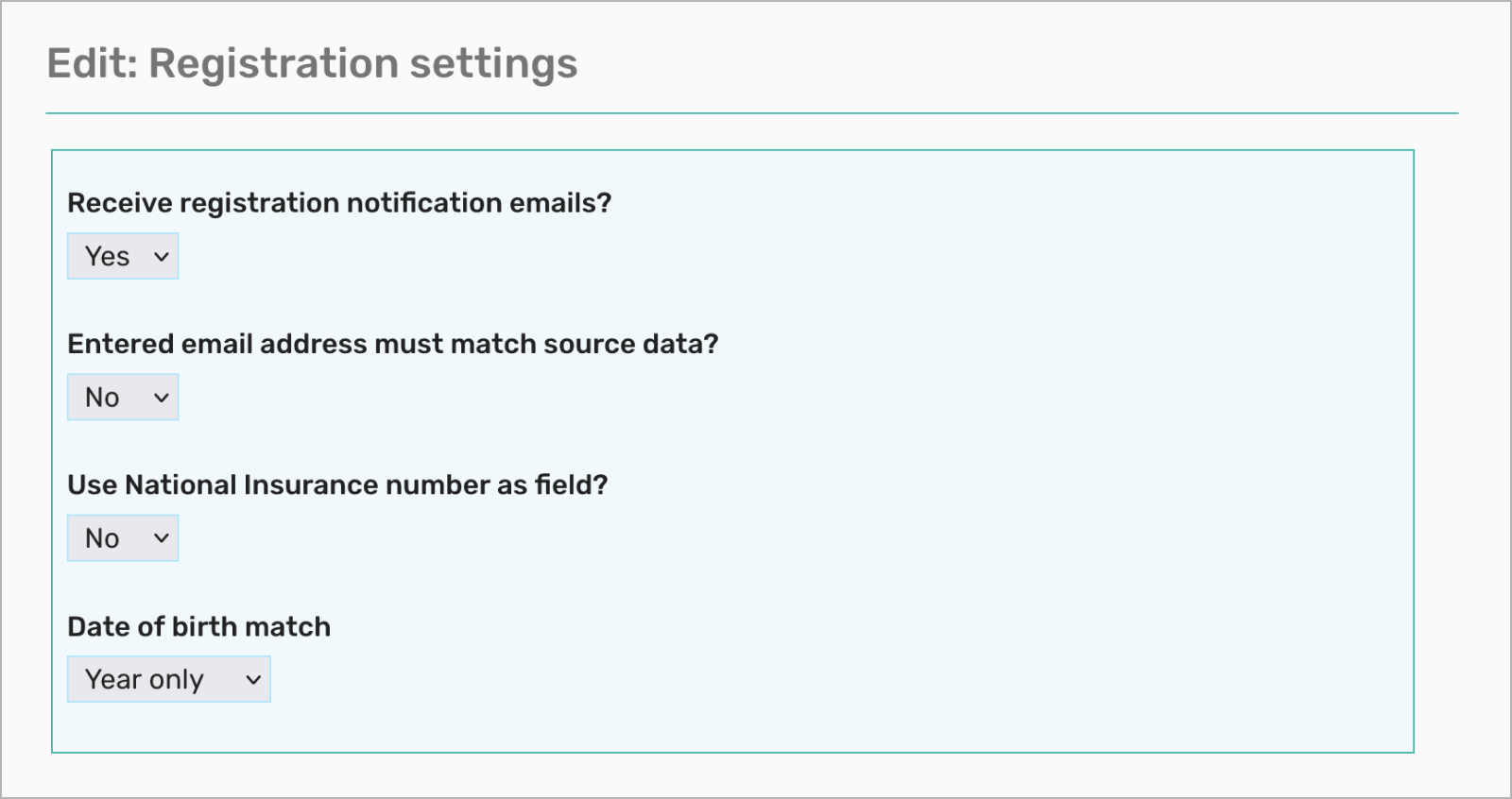 Registration options