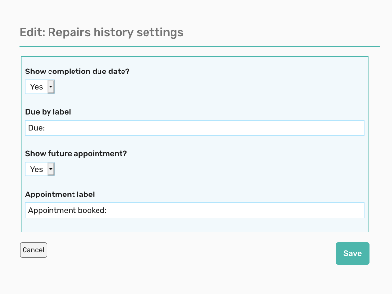 Repairs History Settings